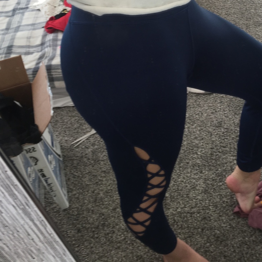 dark blue cut out leggings